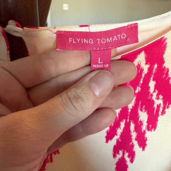 Flying Tomato Pink & Cream Ikat Tie Waist Mini Dress Size L - Picture 4 of 4